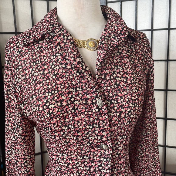 Sheer Print Button Down Blouse - Picture 2 of 7